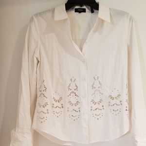 Theory white cotton eyelet blouse